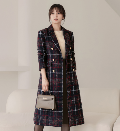 Elegant Tweed Check Coat for Women