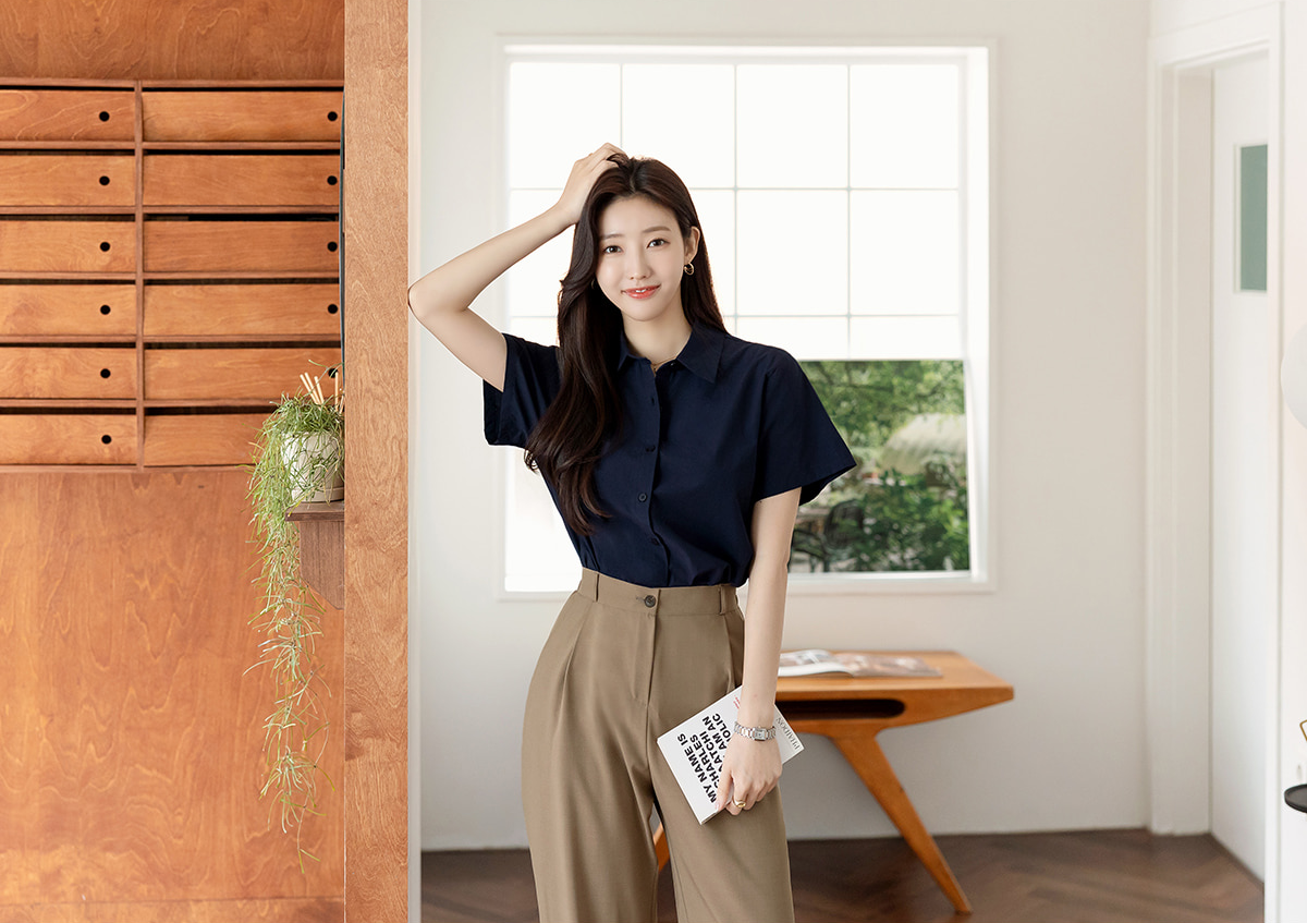 Basic Short Sleeve Cotton Shirt Blouse