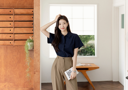 Basic Short Sleeve Cotton Shirt Blouse