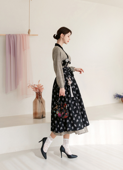 Velour Accent Modern Hanbok Dress