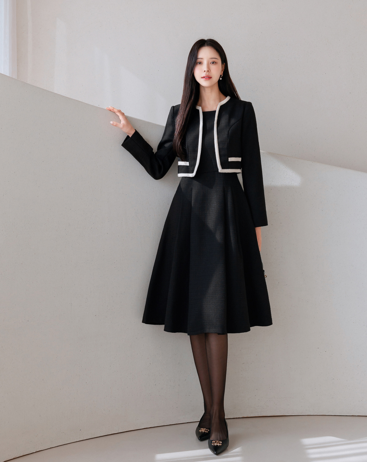 Black Tweed Jacket Layered Dress