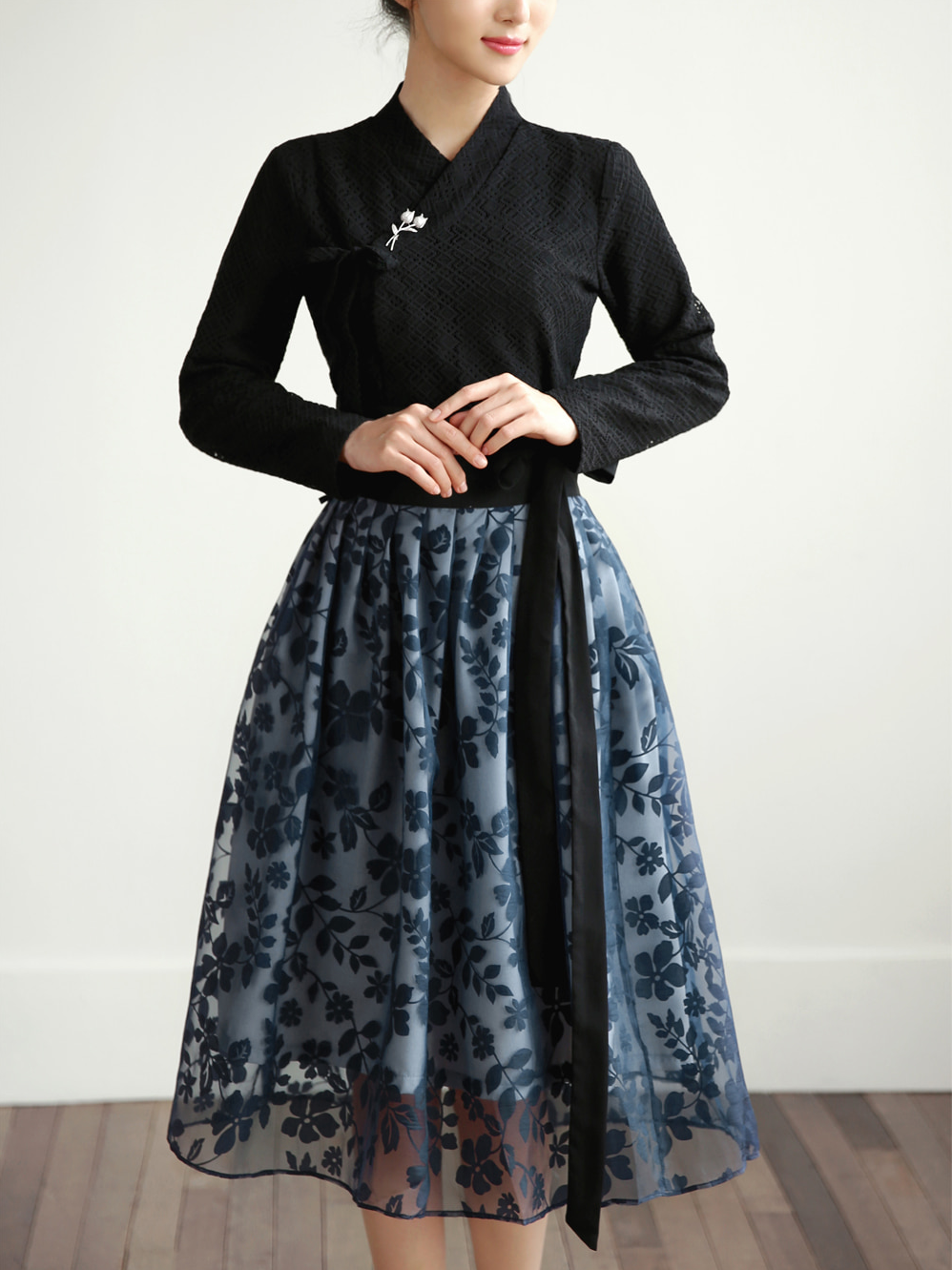 Floral Pattern Modern Hanbok Wrap Skirt