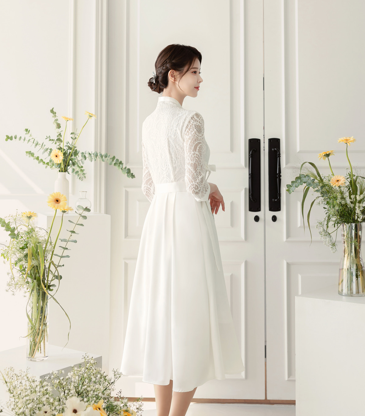 Lace Bodice and Sheer Sleeves Modern Hanbok Wrap Dress