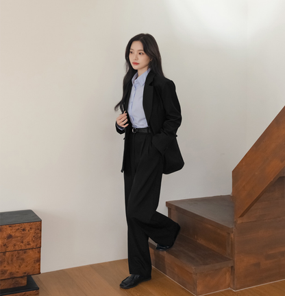 Tailored Semi-Wide Trousers with Elegant Pintuck Detail