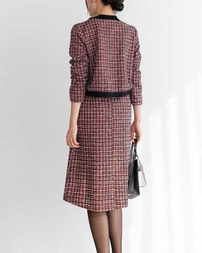 Elegant Tweed Skirt in Festive Wine Color