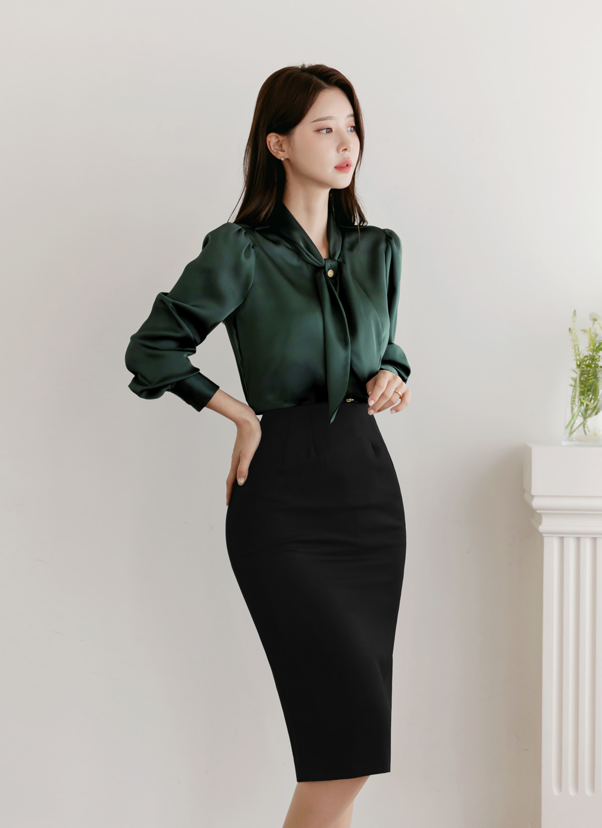 Lustrous Tie-Neck Blouse with Effortless Elegance