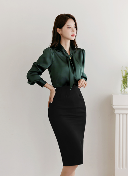 Lustrous Tie-Neck Blouse with Effortless Elegance