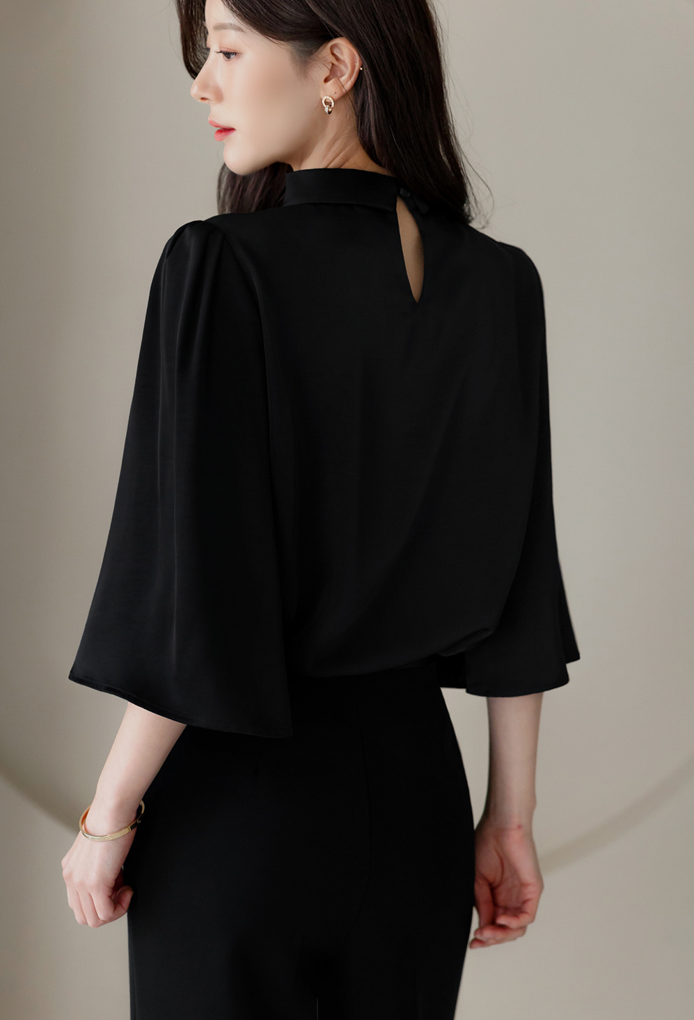 Elegant Mock Neck Blouse with Graceful Wing Sleeves