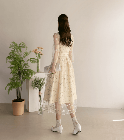 Floral Embroidered Lace Modern Wrap Hanbok Dress with a Romantic Touch