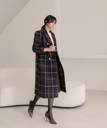 Elegant Tweed Check Coat for Women