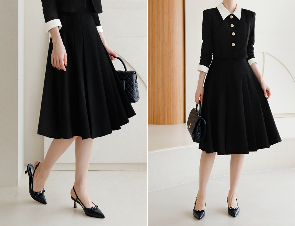 Layered Jacket‑Style Dress with Contrast Collar & Cuffs