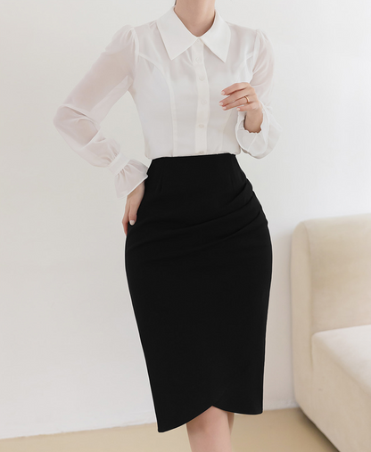 Feminine Flat Collar Chiffon Blouse