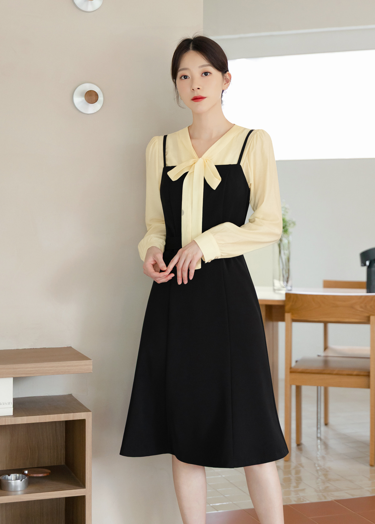 Fit-and-Flare Dress with Slim Straps, Structured Bodice, and Waist Belt