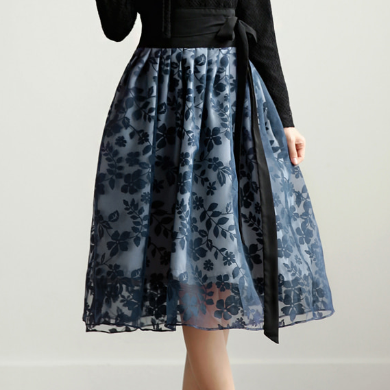 Floral Pattern Modern Hanbok Wrap Skirt