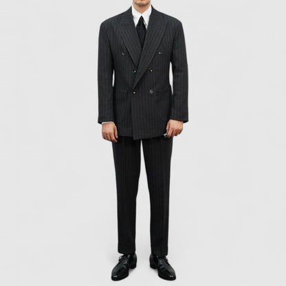 Charcoal Gray Wool Striped Double Suit Jacket