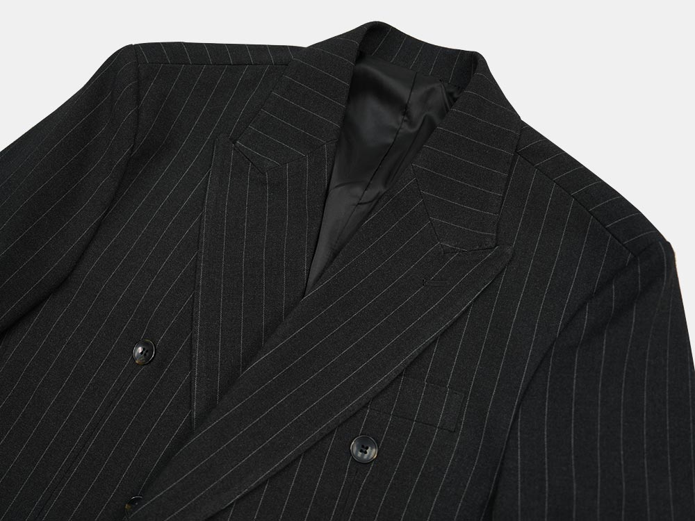 Charcoal Gray Wool Striped Double Suit Jacket