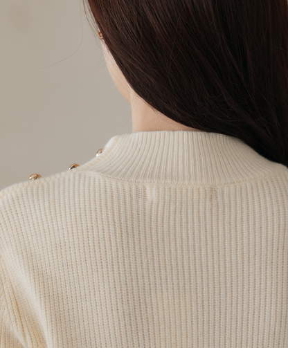 Soft Side‑Button Mock Neck Knit for Cozy Office & Everyday Style