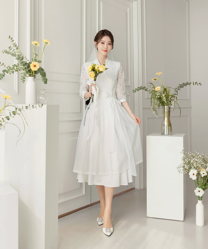 Lace Bodice and Sheer Sleeves Modern Hanbok Wrap Dress