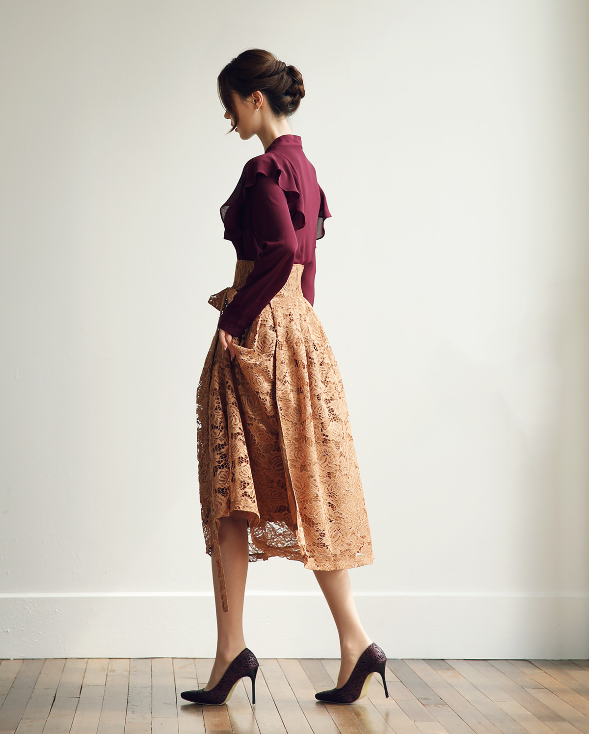 Floral Pattern Lace Modern Hanbok Wrap Skirt