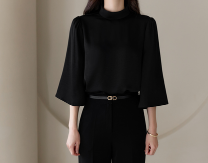 Elegant Mock Neck Blouse with Graceful Wing Sleeves
