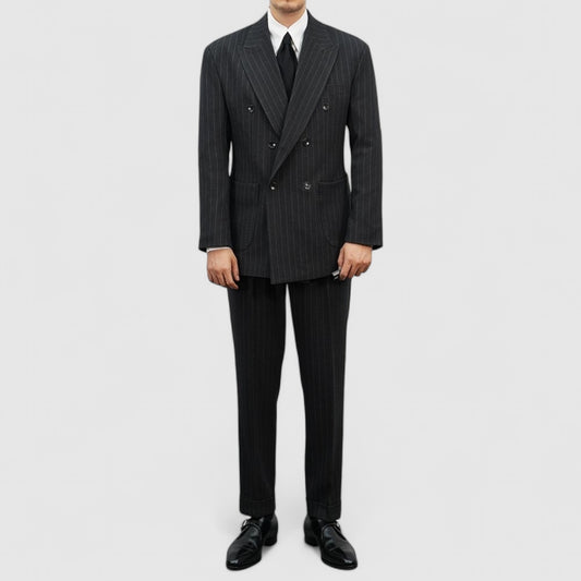 Charcoal Gray Wool 3-Piece Double Suit Set