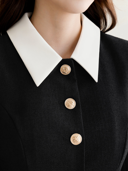 Layered Jacket‑Style Dress with Contrast Collar & Cuffs