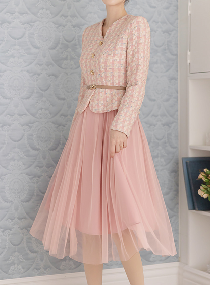 Pink Tweed Jacket & Tulle Skirt Layered Dress