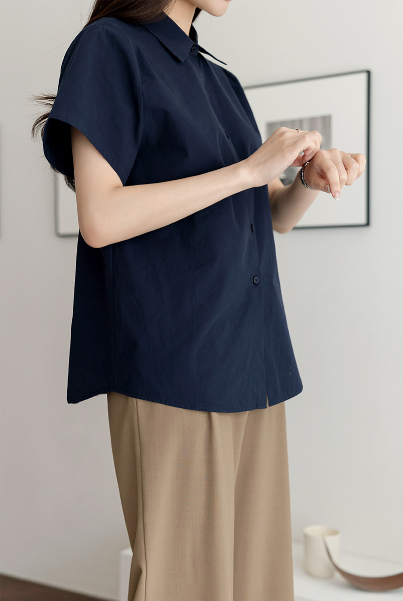 Basic Short Sleeve Cotton Shirt Blouse