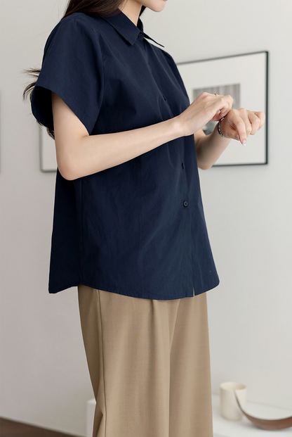 Basic Short Sleeve Cotton Shirt Blouse