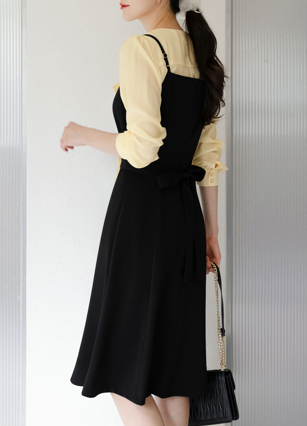 Fit-and-Flare Dress with Slim Straps, Structured Bodice, and Waist Belt