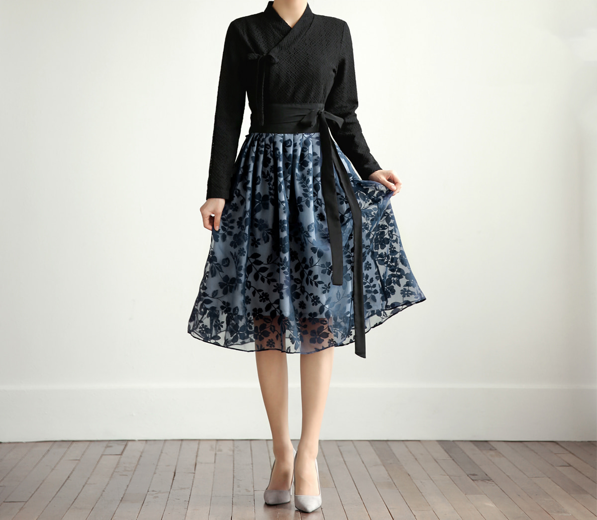 Floral Pattern Modern Hanbok Wrap Skirt