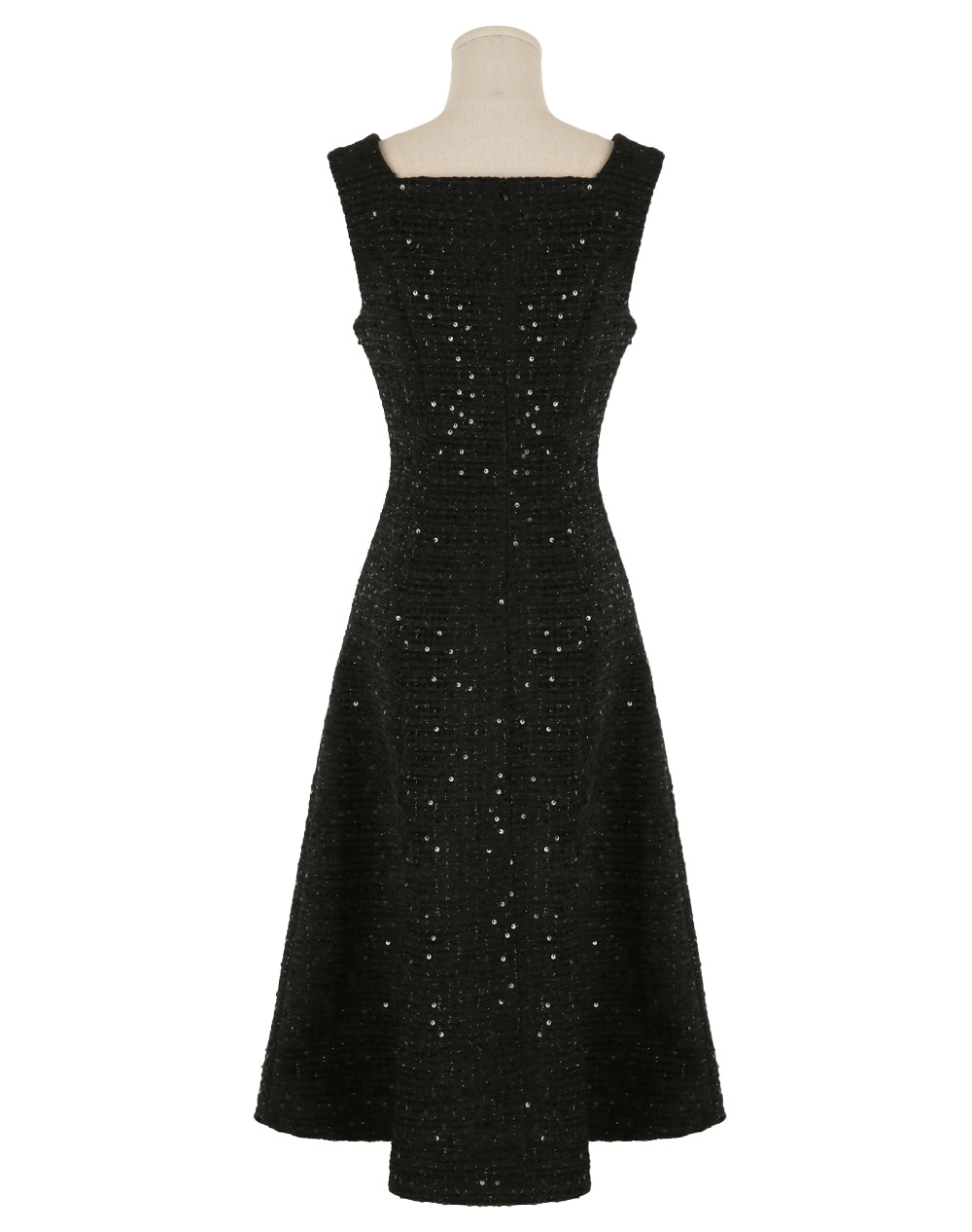 Sequin Tweed Sleeveless Dress with Wide Shoulders and Subtle Shine