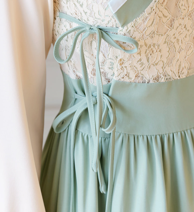 Floral Lace Wrap Modern Hanbok Dress in Green and Blue