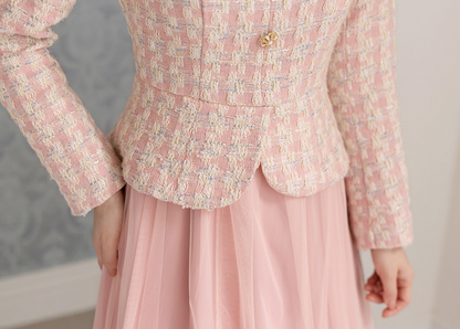 Pink Tweed Jacket & Tulle Skirt Layered Dress