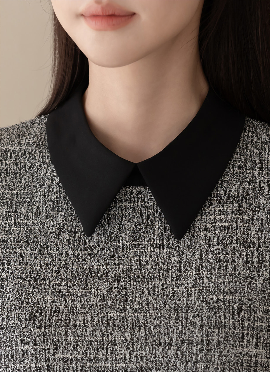 Flat Collar Tweed Blouse