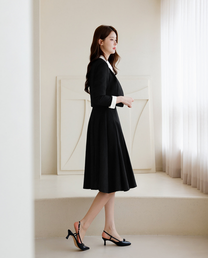 Layered Jacket‑Style Dress with Contrast Collar & Cuffs