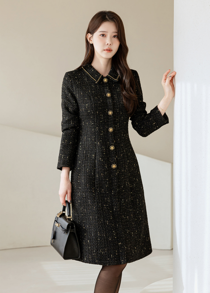 Luxury Tweed Dress with Gold‑Chain Detailing and Removable Belt