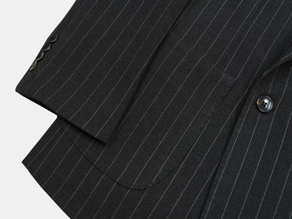 Charcoal Gray Wool Striped Double Suit Jacket