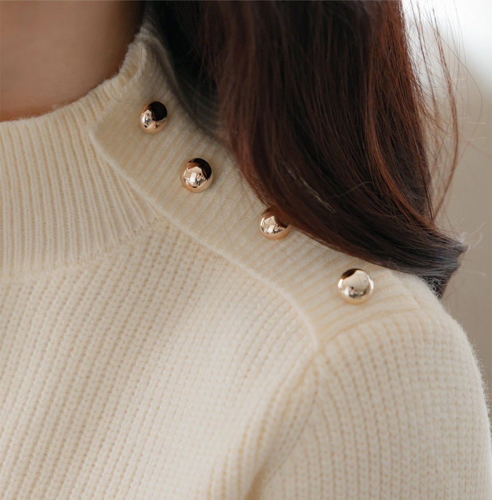 Soft Side‑Button Mock Neck Knit for Cozy Office & Everyday Style