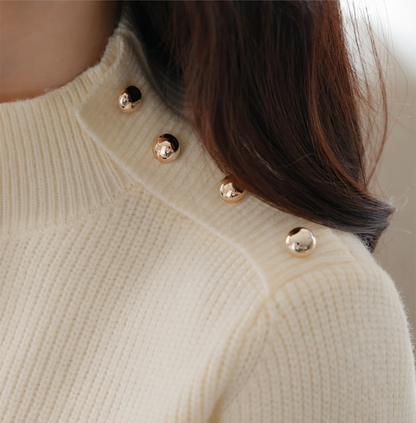 Soft Side‑Button Mock Neck Knit for Cozy Office & Everyday Style