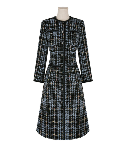 Elegant Contrast Tweed Dress Black