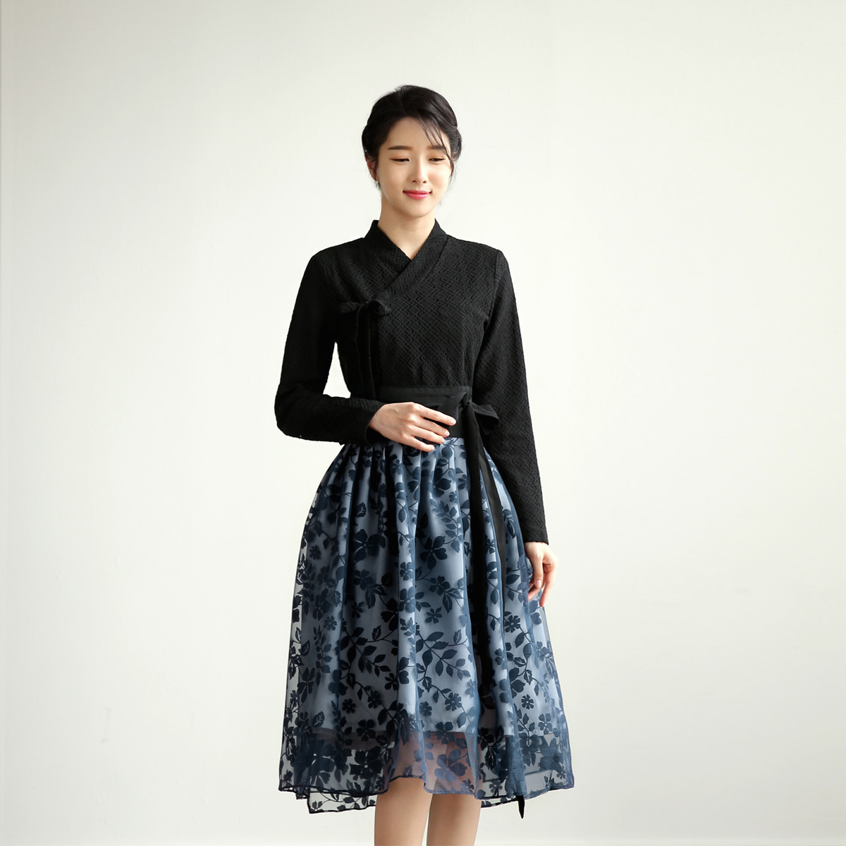 Floral Pattern Modern Hanbok Wrap Skirt