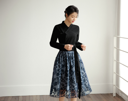 Punched Lace Modern Hanbok Blouse in Black