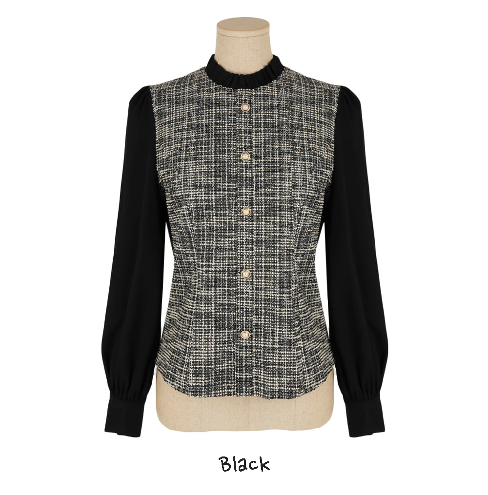 Frill Neck Tweed Body Blouse