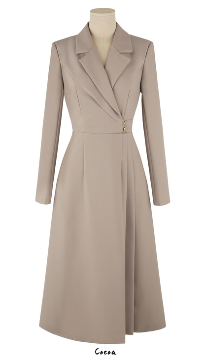 Half Pleated Midi Dress with Waist Button Detail – Elegant Korean Formal Dress for Special Occasions
