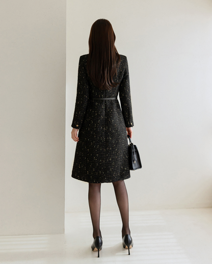 Luxury Tweed Dress with Gold‑Chain Detailing and Removable Belt