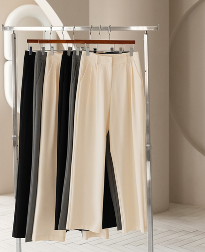 Tailored Semi-Wide Trousers with Elegant Pintuck Detail