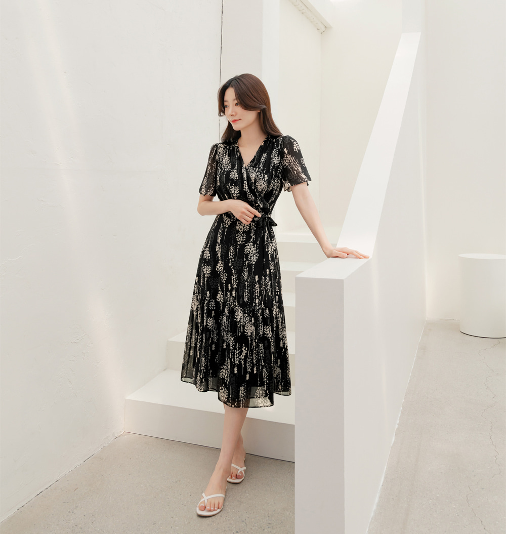 Airy Floral Chiffon Dress with a Softly Defined Wrap Waist