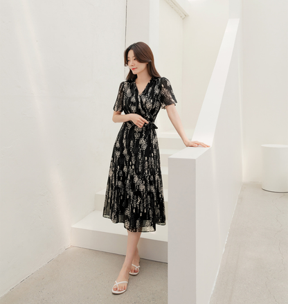 Airy Floral Chiffon Dress with a Softly Defined Wrap Waist