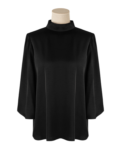 Elegant Mock Neck Blouse with Graceful Wing Sleeves
